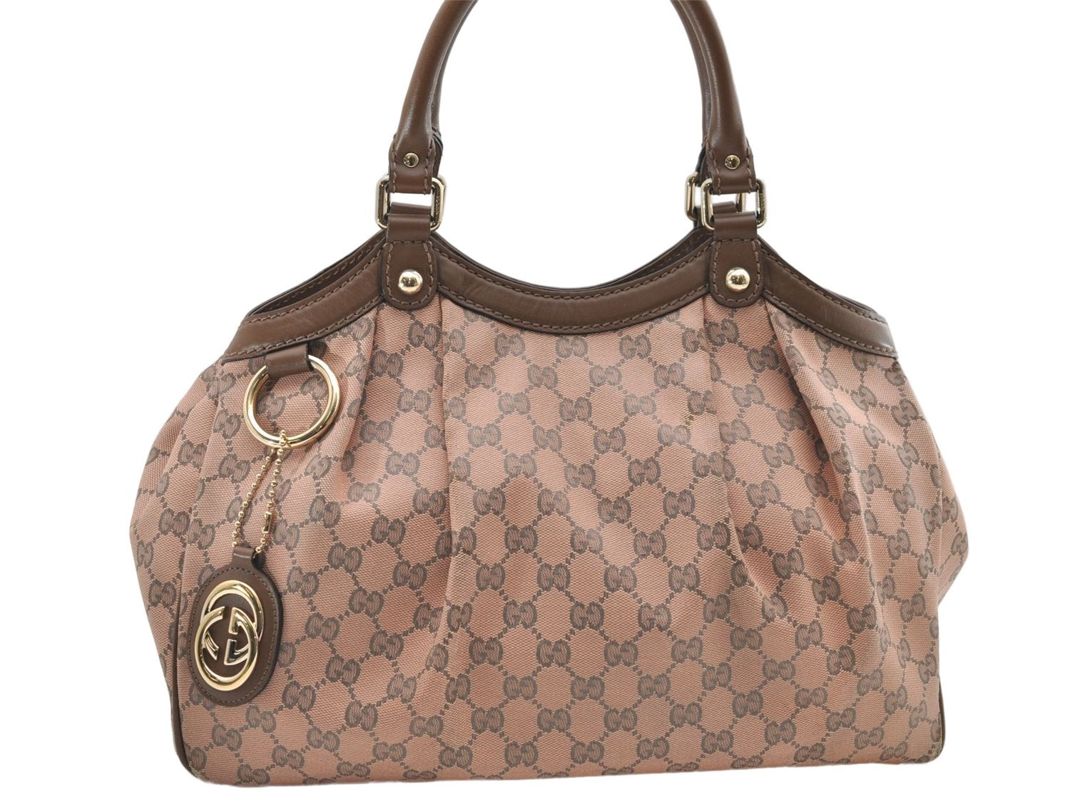 Authentic GUCCI Sukey Shoulder Tote Bag GG Canvas Leather 211944 Pink 8800D