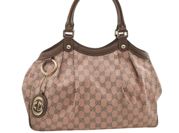 Authentic GUCCI Sukey Shoulder Tote Bag GG Canvas Leather 211944 Pink 8800D