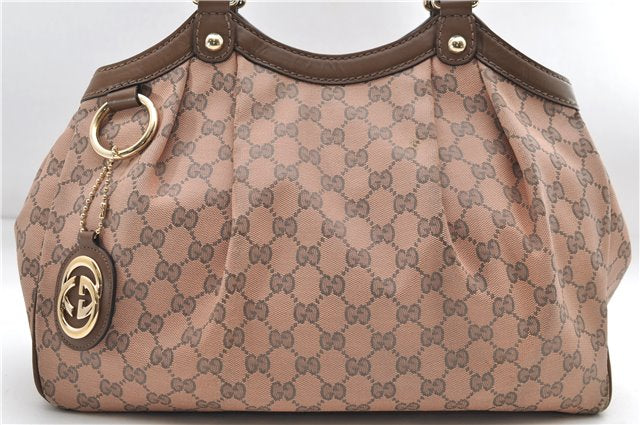 Authentic GUCCI Sukey Shoulder Tote Bag GG Canvas Leather 211944 Pink 8800D