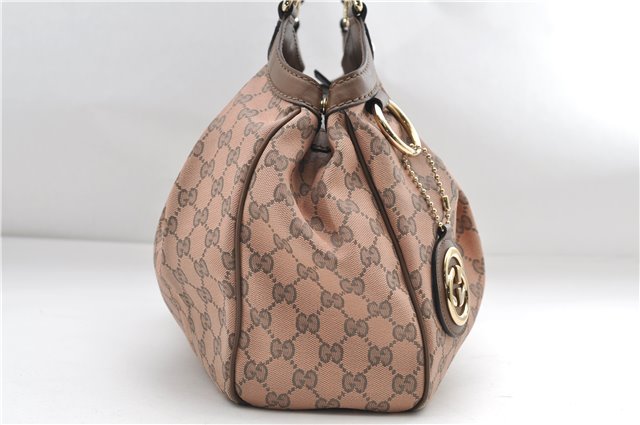 Authentic GUCCI Sukey Shoulder Tote Bag GG Canvas Leather 211944 Pink 8800D