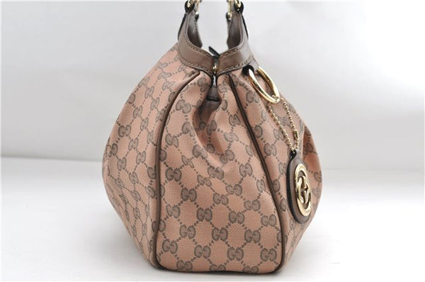 Authentic GUCCI Sukey Shoulder Tote Bag GG Canvas Leather 211944 Pink 8800D