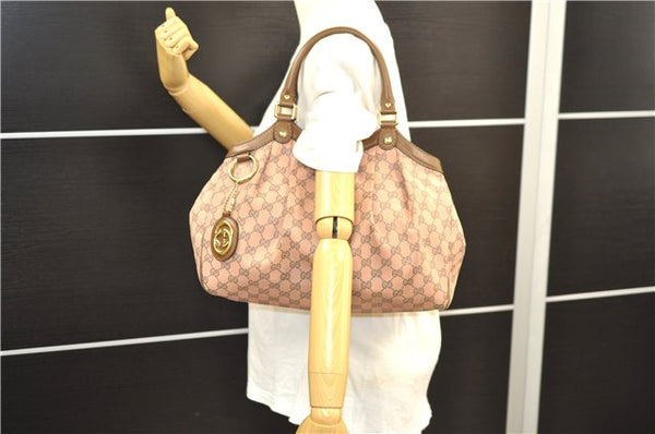 Authentic GUCCI Sukey Shoulder Tote Bag GG Canvas Leather 211944 Pink 8800D