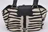 Authentic PRADA Zebra Unborn Calf Leather Shoulder Hand Bag White Black 8800F