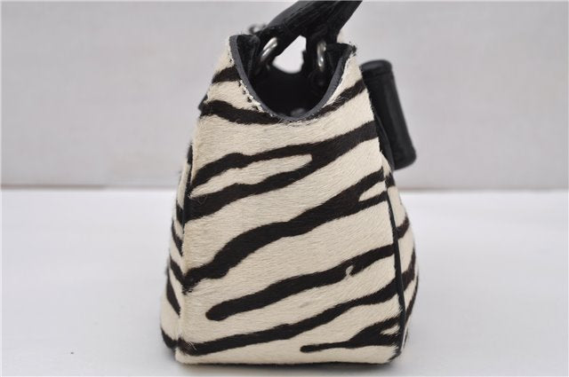 Authentic PRADA Zebra Unborn Calf Leather Shoulder Hand Bag White Black 8800F