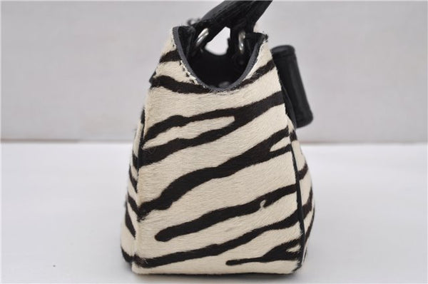 Authentic PRADA Zebra Unborn Calf Leather Shoulder Hand Bag White Black 8800F