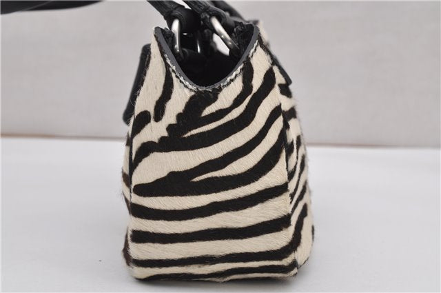 Authentic PRADA Zebra Unborn Calf Leather Shoulder Hand Bag White Black 8800F
