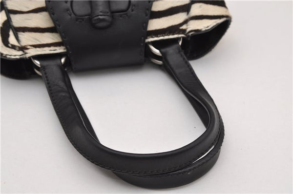 Authentic PRADA Zebra Unborn Calf Leather Shoulder Hand Bag White Black 8800F