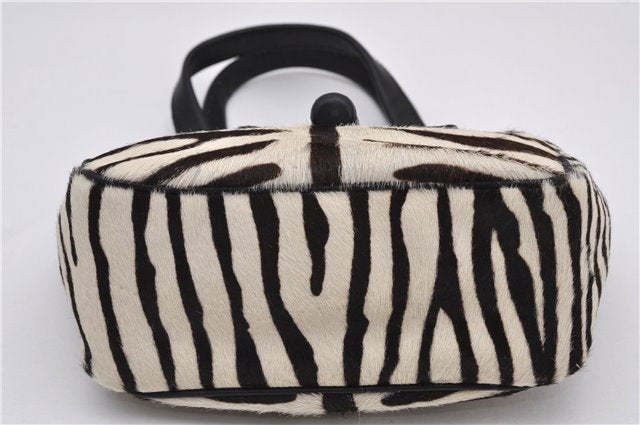 Authentic PRADA Zebra Unborn Calf Leather Shoulder Hand Bag White Black 8800F