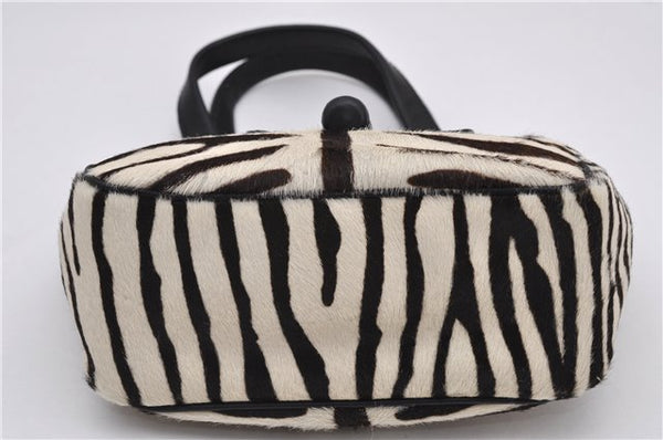 Authentic PRADA Zebra Unborn Calf Leather Shoulder Hand Bag White Black 8800F