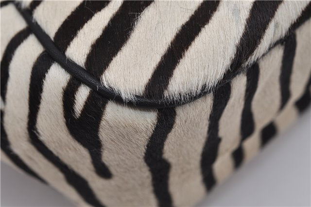 Authentic PRADA Zebra Unborn Calf Leather Shoulder Hand Bag White Black 8800F