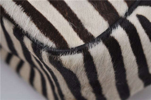 Authentic PRADA Zebra Unborn Calf Leather Shoulder Hand Bag White Black 8800F