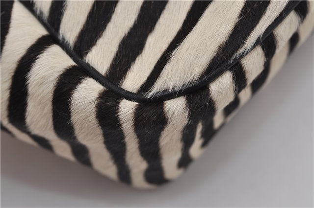 Authentic PRADA Zebra Unborn Calf Leather Shoulder Hand Bag White Black 8800F