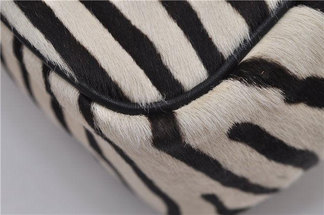 Authentic PRADA Zebra Unborn Calf Leather Shoulder Hand Bag White Black 8800F