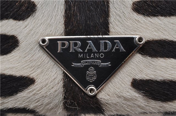 Authentic PRADA Zebra Unborn Calf Leather Shoulder Hand Bag White Black 8800F