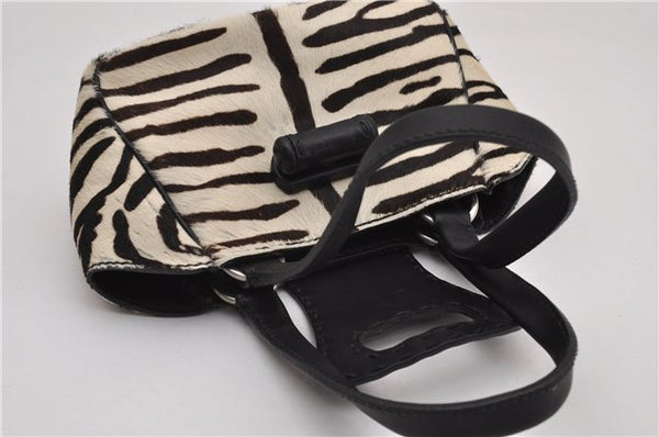 Authentic PRADA Zebra Unborn Calf Leather Shoulder Hand Bag White Black 8800F