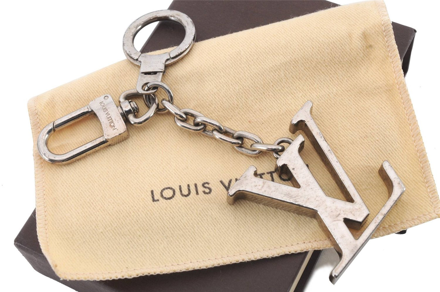 Auth Louis Vuitton Porte Cles Initial Charm Key Ring Silver M65071 LV Box 8807C