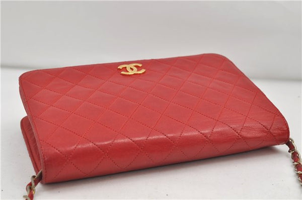 Authentic CHANEL Lamb Skin Matelasse Chain Shoulder Bag Purse Red Junk 8819D