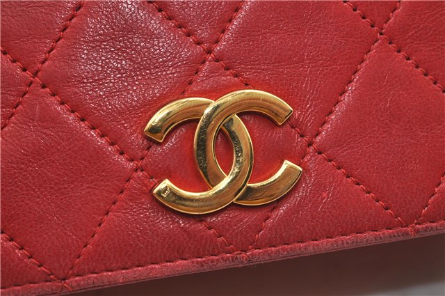 Authentic CHANEL Lamb Skin Matelasse Chain Shoulder Bag Purse Red Junk 8819D