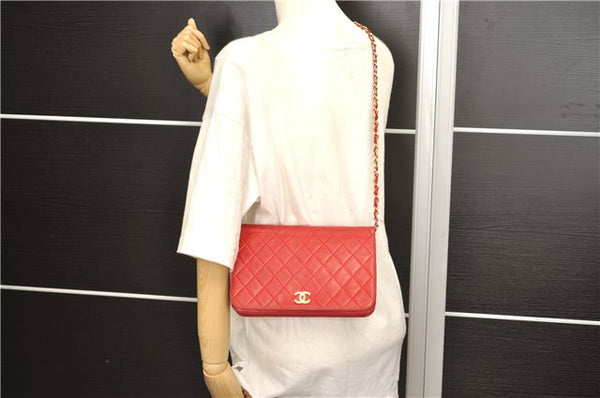 Authentic CHANEL Lamb Skin Matelasse Chain Shoulder Bag Purse Red Junk 8819D