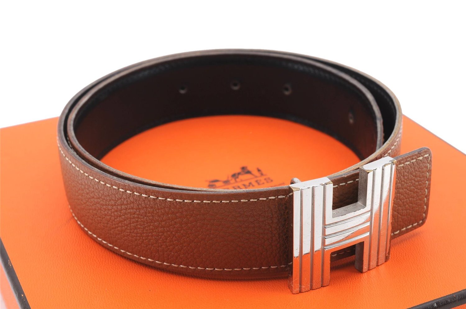 Auth HERMES Ladies Leather Belt Reversible Size 65cm 25.6