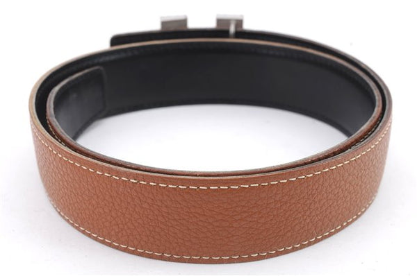 Auth HERMES Ladies Leather Belt Reversible Size 65cm 25.6" Brown Black Box 8823C