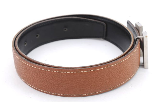 Auth HERMES Ladies Leather Belt Reversible Size 65cm 25.6" Brown Black Box 8823C