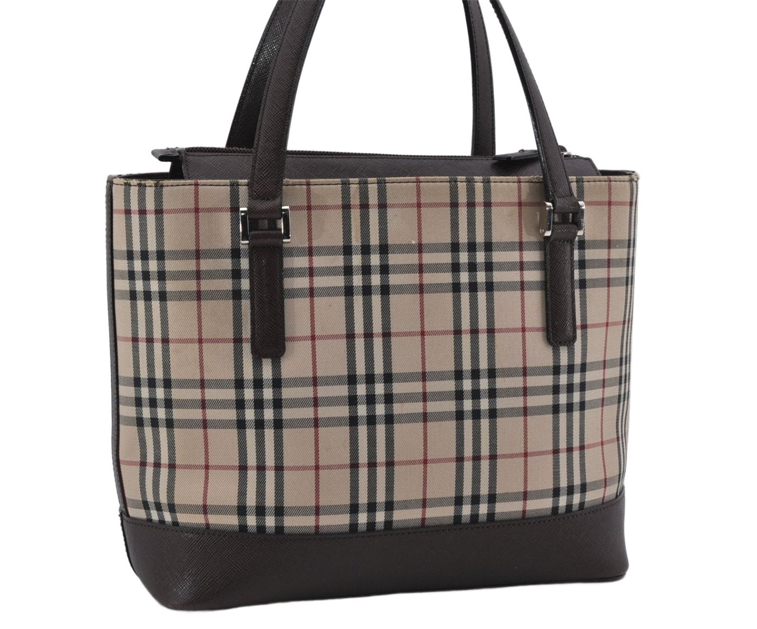 Authentic BURBERRY Vintage Nova Check Canvas Leather Hand Bag Beige Brown 8827D