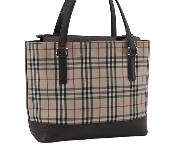Authentic BURBERRY Vintage Nova Check Canvas Leather Hand Bag Beige Brown 8827D