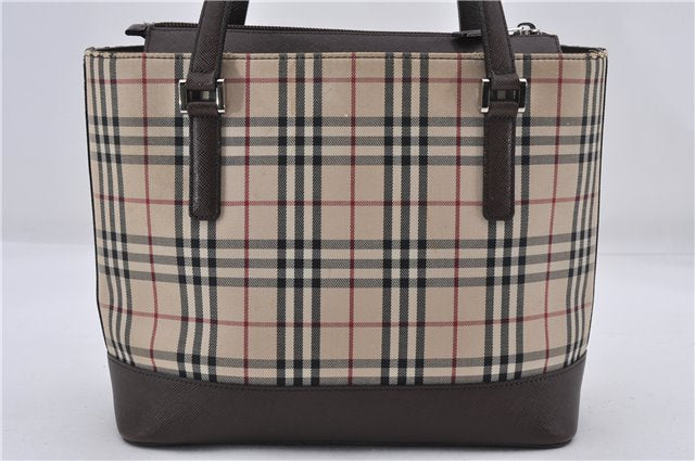 Authentic BURBERRY Vintage Nova Check Canvas Leather Hand Bag Beige Brown 8827D