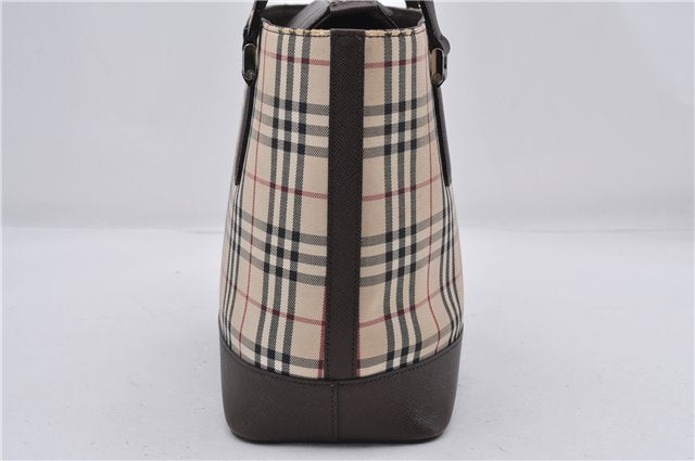 Authentic BURBERRY Vintage Nova Check Canvas Leather Hand Bag Beige Brown 8827D