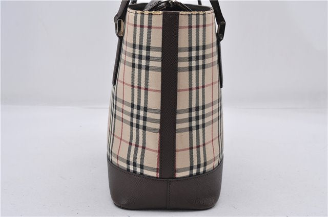 Authentic BURBERRY Vintage Nova Check Canvas Leather Hand Bag Beige Brown 8827D