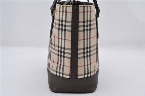 Authentic BURBERRY Vintage Nova Check Canvas Leather Hand Bag Beige Brown 8827D