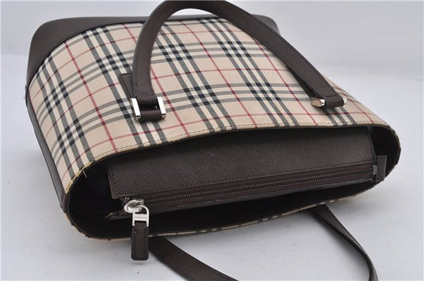 Authentic BURBERRY Vintage Nova Check Canvas Leather Hand Bag Beige Brown 8827D