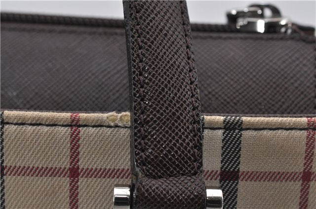 Authentic BURBERRY Vintage Nova Check Canvas Leather Hand Bag Beige Brown 8827D