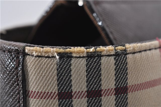 Authentic BURBERRY Vintage Nova Check Canvas Leather Hand Bag Beige Brown 8827D
