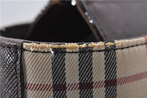 Authentic BURBERRY Vintage Nova Check Canvas Leather Hand Bag Beige Brown 8827D
