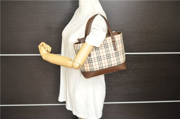 Authentic BURBERRY Vintage Nova Check Canvas Leather Hand Bag Beige Brown 8827D