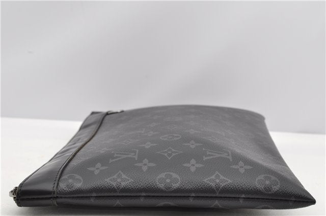 Auth Louis Vuitton Monogram Eclipse Pochette Discovery M62291 Clutch Bag 8827F