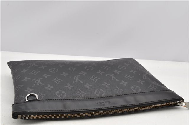 Auth Louis Vuitton Monogram Eclipse Pochette Discovery M62291 Clutch Bag 8827F