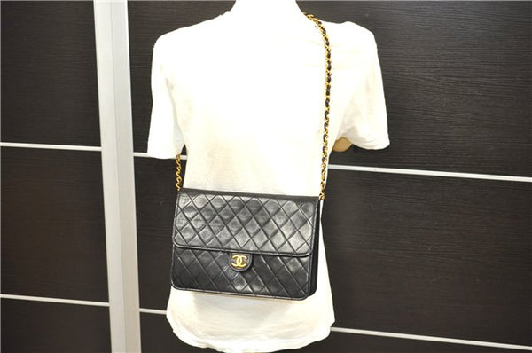 Authentic CHANEL Lamb Skin Matelasse Chain Shoulder Bag Purse Black Junk 8831D