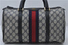 Authentic GUCCI Sherry Line Hand Boston Bag GG PVC Leather Navy Blue Junk 8836D