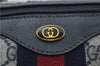 Authentic GUCCI Sherry Line Hand Boston Bag GG PVC Leather Navy Blue Junk 8836D