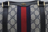 Authentic GUCCI Sherry Line Hand Boston Bag GG PVC Leather Navy Blue Junk 8836D