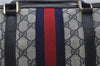 Authentic GUCCI Sherry Line Hand Boston Bag GG PVC Leather Navy Blue Junk 8836D