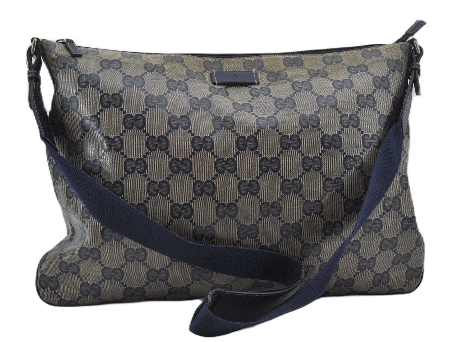 Authentic GUCCI GG Crystal Shoulder Cross Body Bag PVC Leather 278301 Navy 8836E