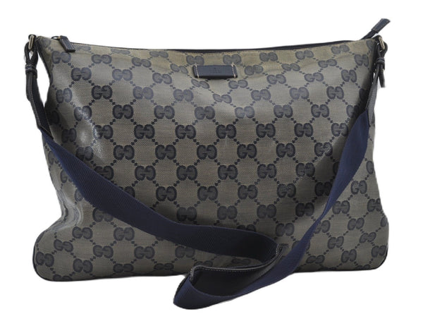 Authentic GUCCI GG Crystal Shoulder Cross Body Bag PVC Leather 278301 Navy 8836E