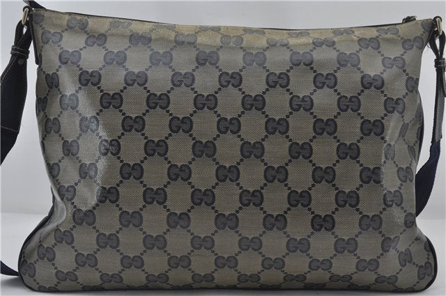 Authentic GUCCI GG Crystal Shoulder Cross Body Bag PVC Leather 278301 Navy 8836E