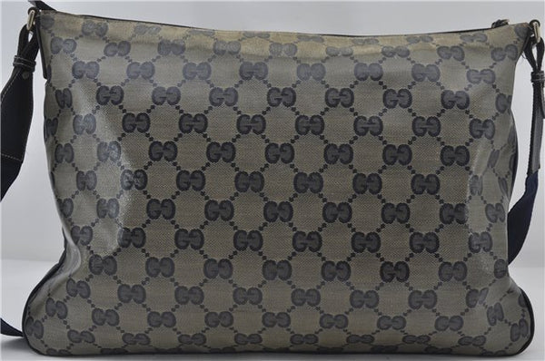 Authentic GUCCI GG Crystal Shoulder Cross Body Bag PVC Leather 278301 Navy 8836E