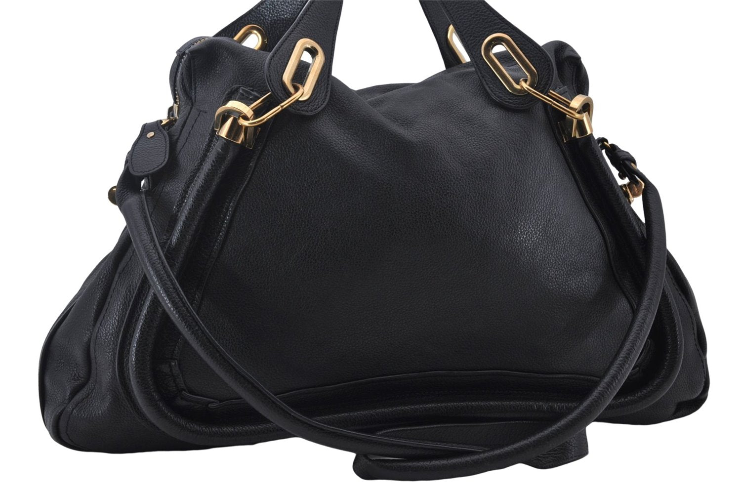 Authentic Chloe Paraty 2Way Shoulder Hand Bag Leather Black 8837D