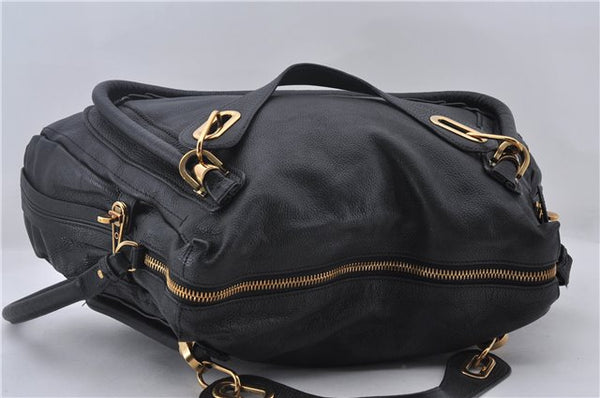 Authentic Chloe Paraty 2Way Shoulder Hand Bag Leather Black 8837D